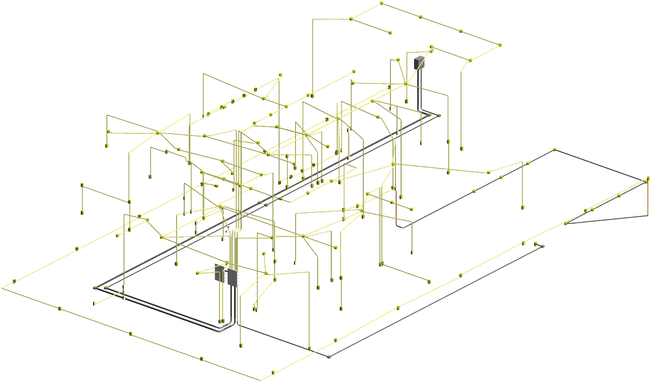 Rede elétrica e de iluminação de um pavimento, modelada em BIM